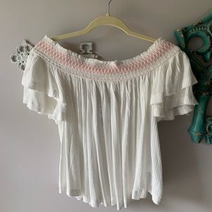 Woven Off The Shoulder Cream Top